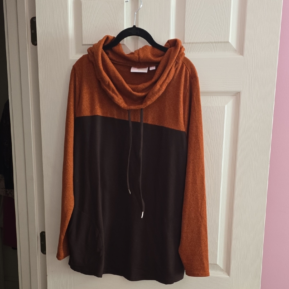 Belle by Kim Gravel Orange and Brown Cowl Neck Sweater